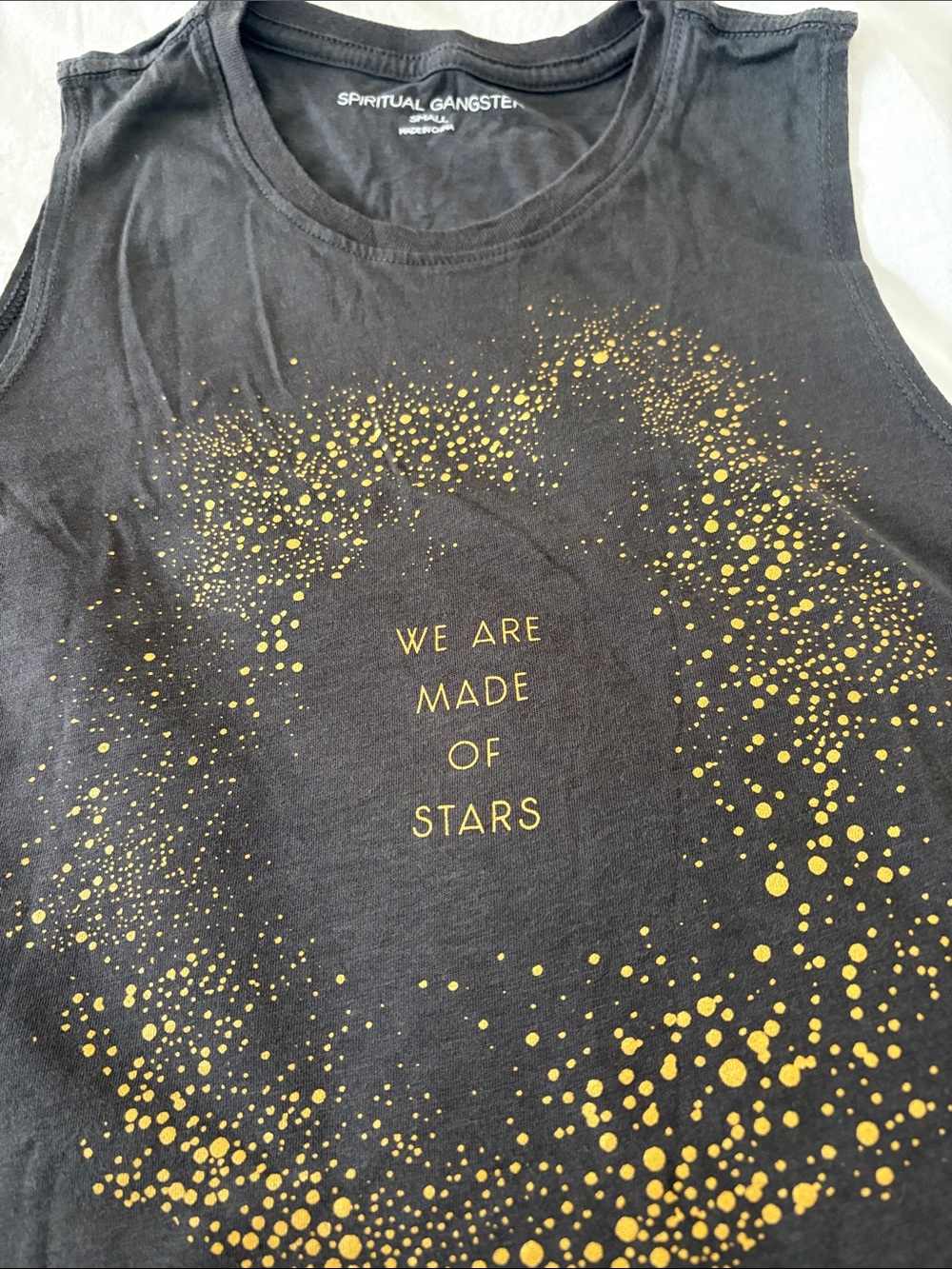 Spiritual Gangster Black Tank with Gold Starburst Print